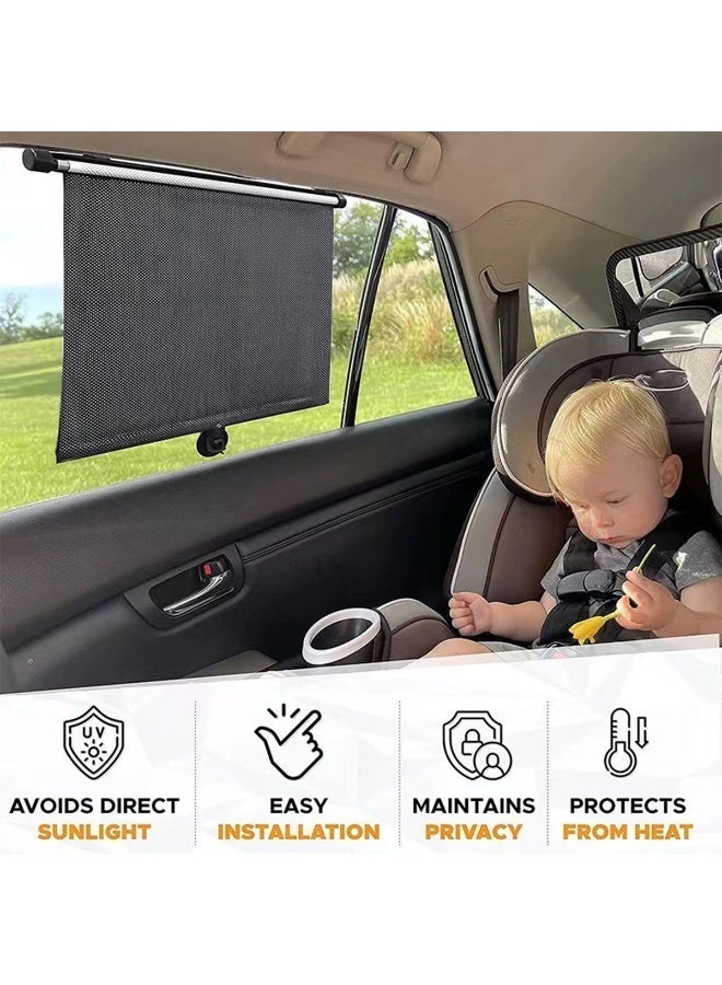 Sure! Here’s the translation in Arabic:  حاجب شمس نافذة السيارة الجانبية، عبوة من 2 حامل قابل للسحب لحاجب الشمس، حاجب الشمس القابل للسحب للسيارة، أغطية نافذة السيارة، لحماية من الأشعة فوق البنفسجية وتوهج الشمس، ملحقات سفر للأطفال في السيارة (17"x19") - Image 2